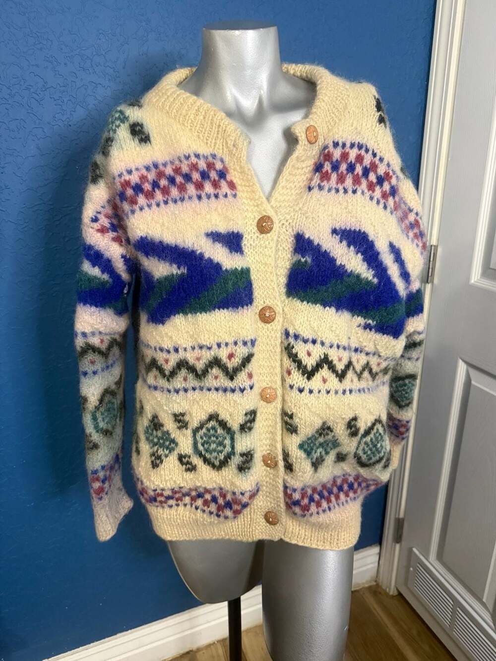 Vintage T.W.C. 100% Wool Hand Knit Cardigan Sweater
